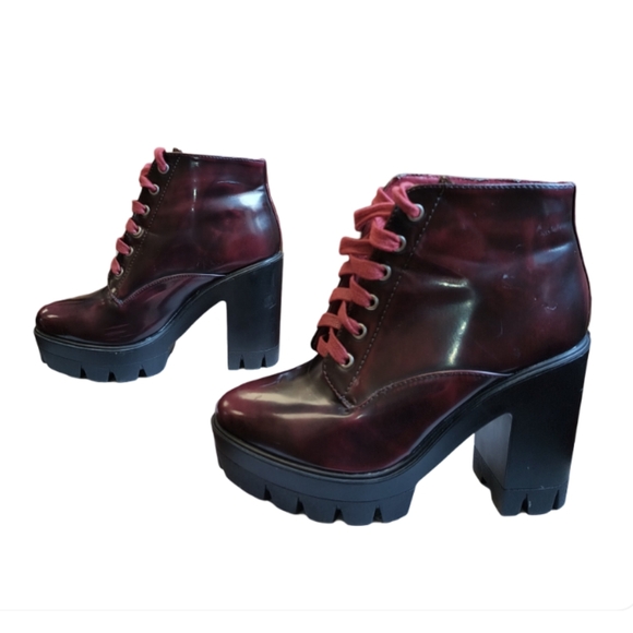 Bamboo Jonas-02 Dark Burgundy Chunky Ankle Boots with Lug Sole Size 9 - Picture 3 of 16